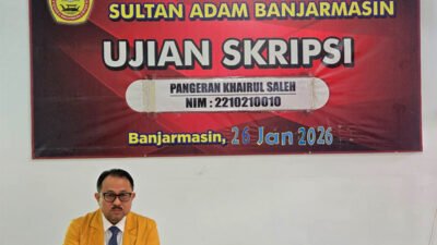 Pangeran Khairul Saleh saat menjalani sidang skripsi di STIH Sultan Adam Banjarmasin.