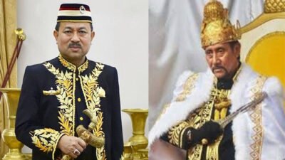 Sultan Banjar, Sultan Khairul Saleh al-Mu'tashim Billah (kiri) dan Sultan Kutai Kartanegara Ing Martadipura, Yang Mulia Adji Muhammad Arifin (kanan).