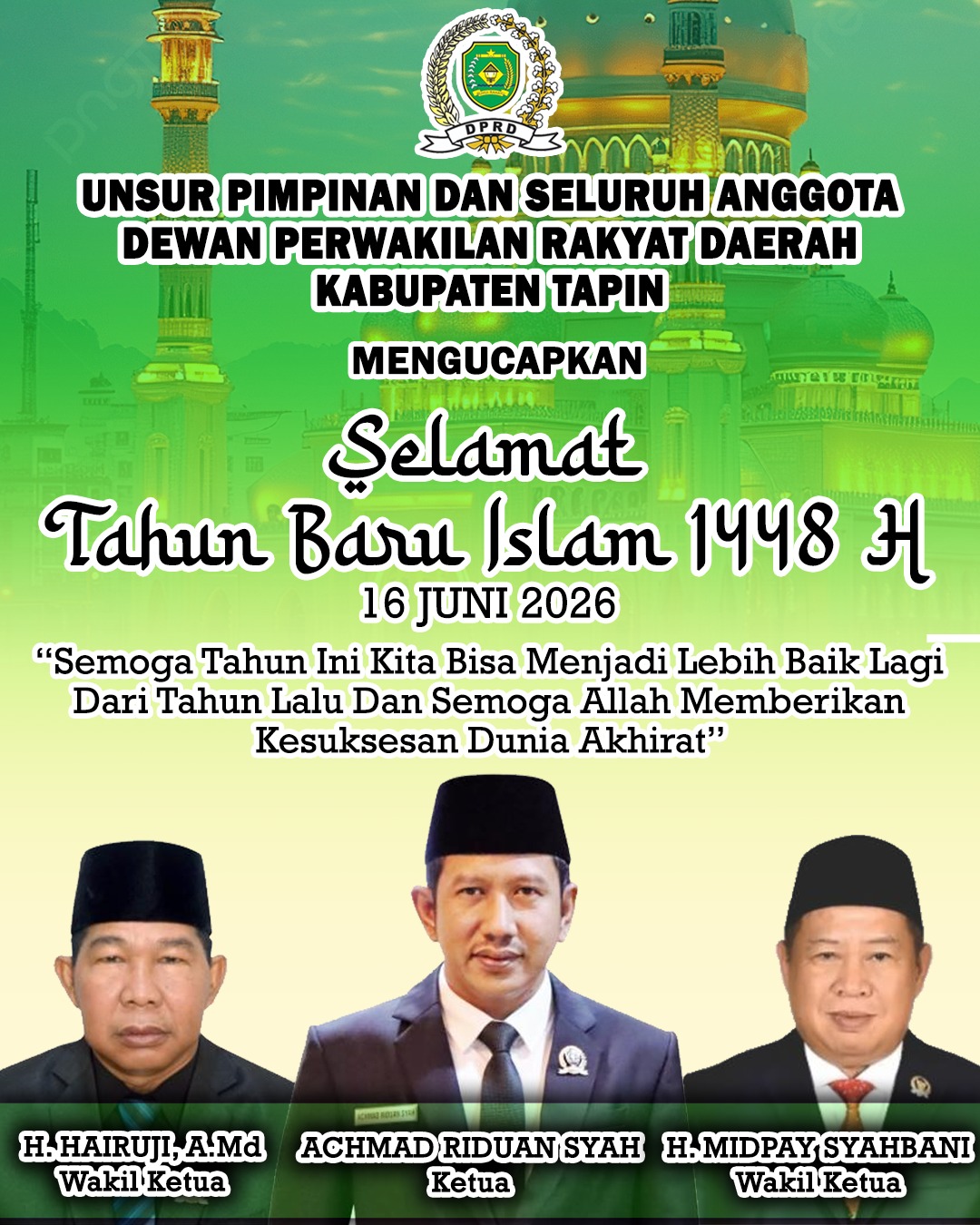 DPRD Kabupaten Tapin Mengucapkan Selamat Tahun Baru Islam 1 Muharram 1448 Hijriah