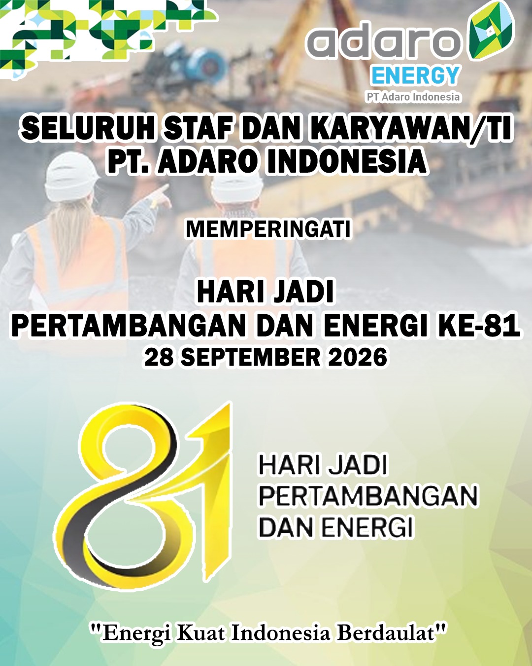 PT Adaro Indonesia Memperingati Hari Jadi Pertambangan dan Energi 28 September 2026