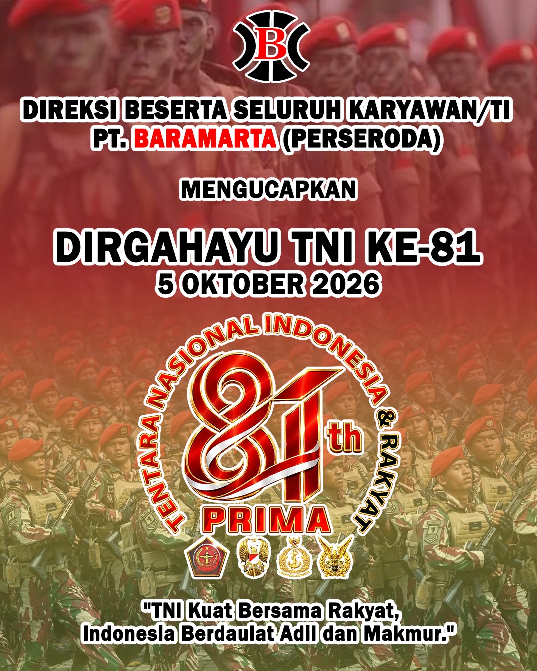 PT Baramarta Perseroda Mengucapkan Dirgahayu TNI 5 Oktober 2026